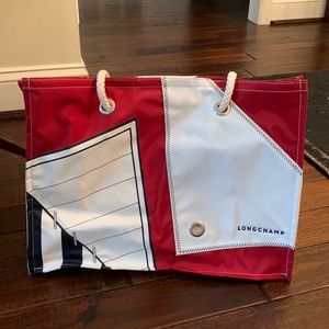 Longchamp RARE Red, White and Blue Sailcloth Tote Bag EUC